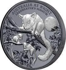 Stříbrná mince New Zealand Mint Austrálie v noci: Leadbeaterss Possum Black Proof 1 Oz