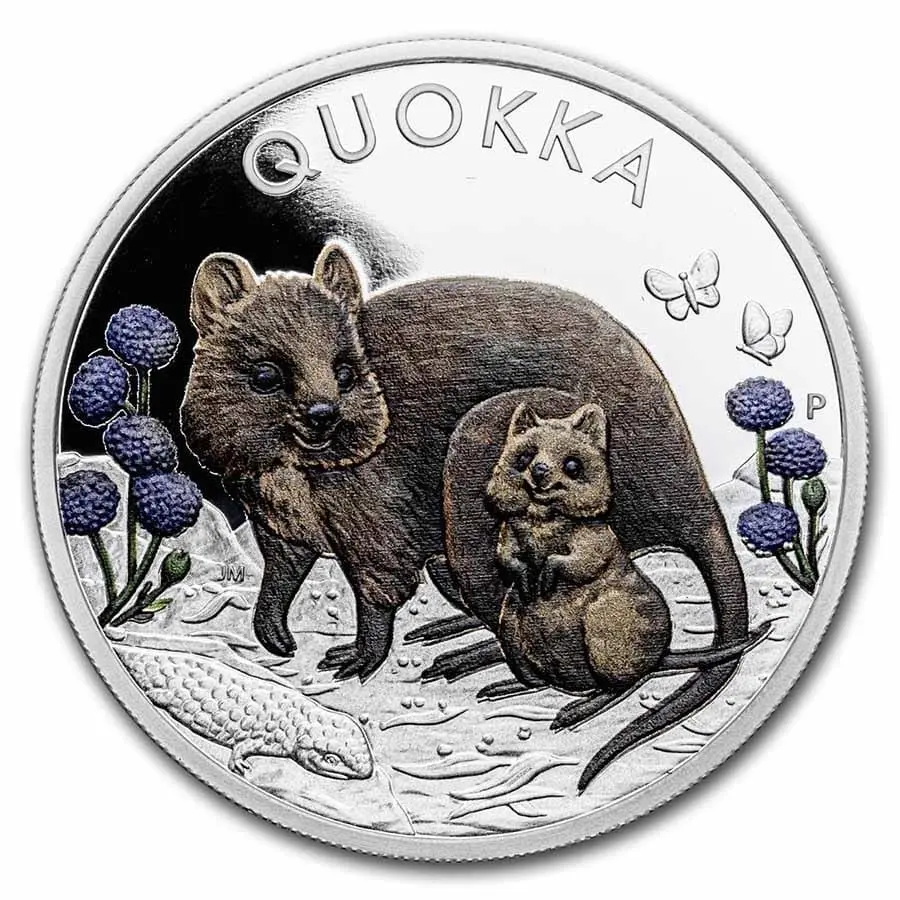 Stříbrná mince Quokka 1 Oz 1 $ 2022 Austrálie Colorized