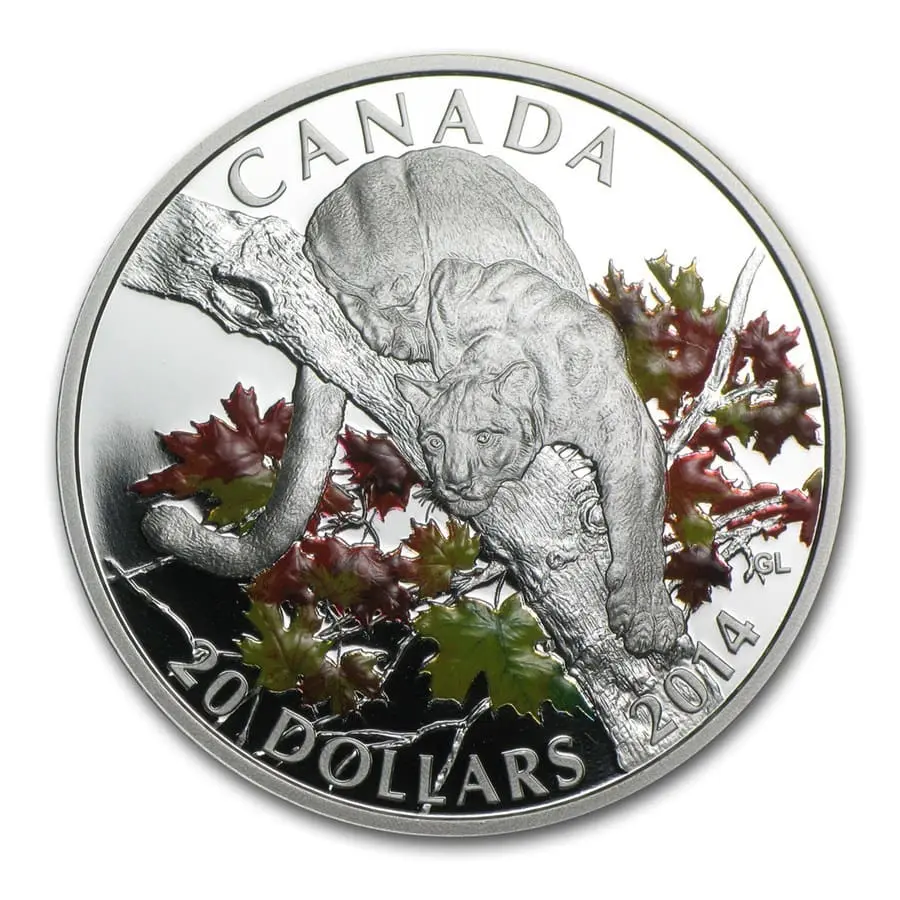 Kanada – 20 Dolarů Stříbrná mince 2014 JAGUÁR NA JAVORU 1 oz Ag 999.9 Royal Canadian Mint