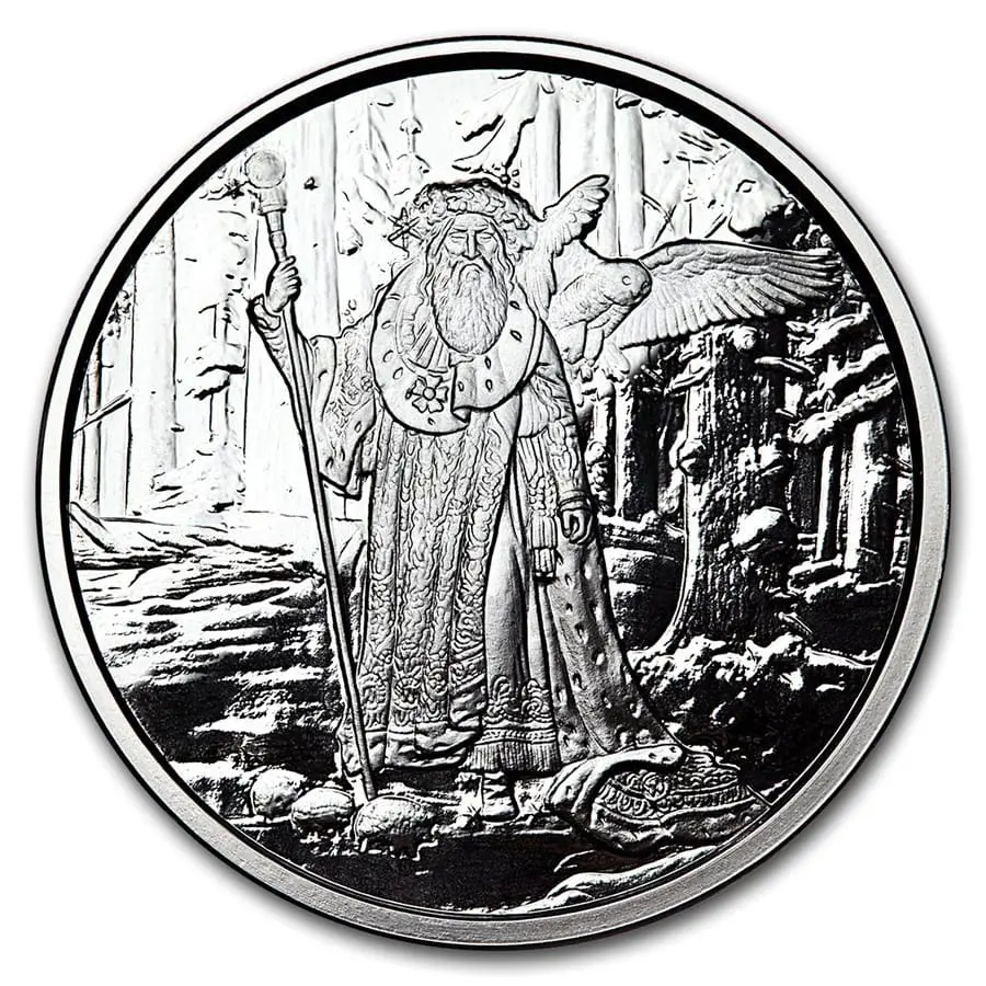 Celtic Lore – 1 oz stříbrná mince Merlin Ag 999 Číslovaná hrana Limit 2 000 ks COA