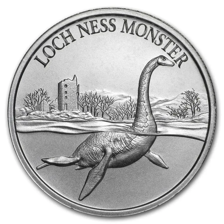 Stříbrná mince Loch Ness Příšera 2 oz Cryptozoology Series Ag 999 Příběh o odvaze