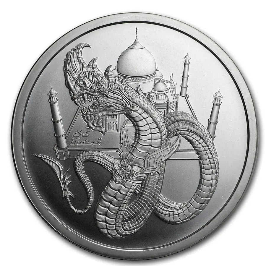 Stříbrná mince Indický drak 1 oz Série Svět draků (World of Dragons) 999 Fine Silver