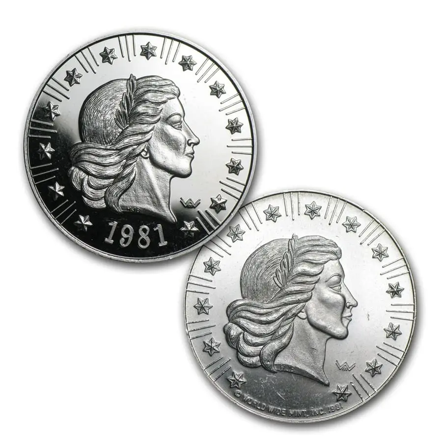 USA – stříbrná mince Liberty 1 oz 1981 SilverTowne Ag 999 Vintage Round