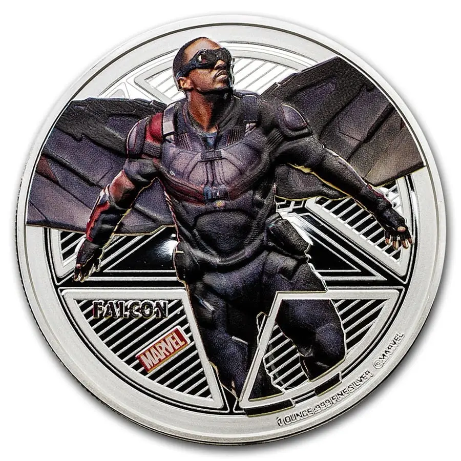 Fidži – 1 Dollar stříbrná mince 2016 MARVEL: Falcon (Captain America: Civil War) Ag 999 1 oz Barevná Limit 3 000 ks