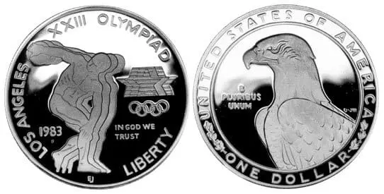 USA – stříbrný dolar 1983-S Olympiáda Los Angeles Ag 900 San Francisco Mint