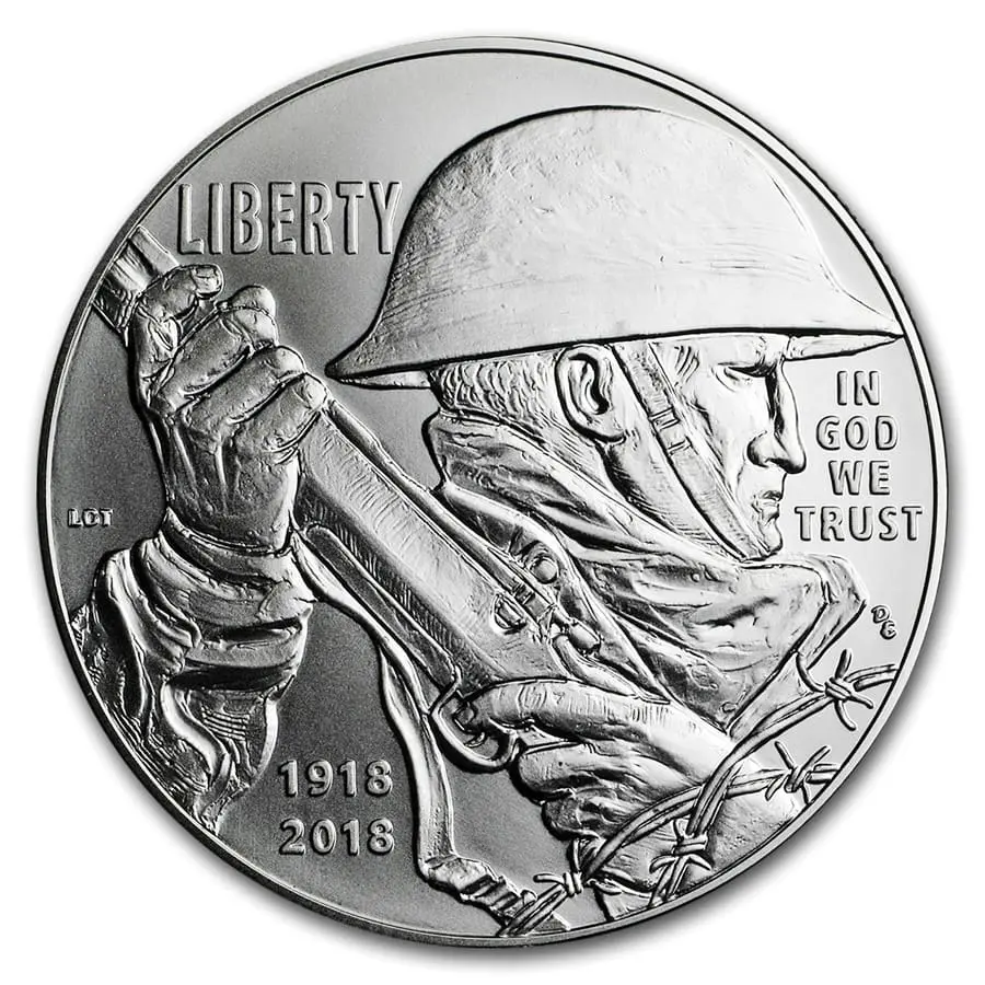 Stříbrný dolar 100 let 1. světové války 2018 USA Commemorative BU (Box & COA)