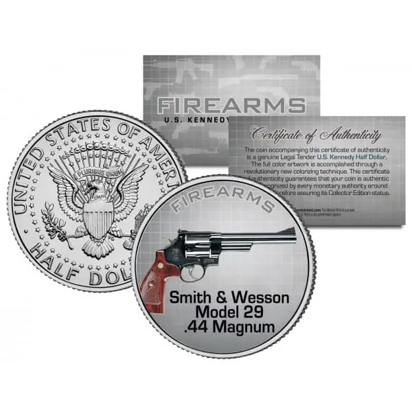 U.S. Mint SMITH & WESSON MODEL 29,44 MAGNUM Gun Střelná zbraň JFK Kennedy Half Dollar US
