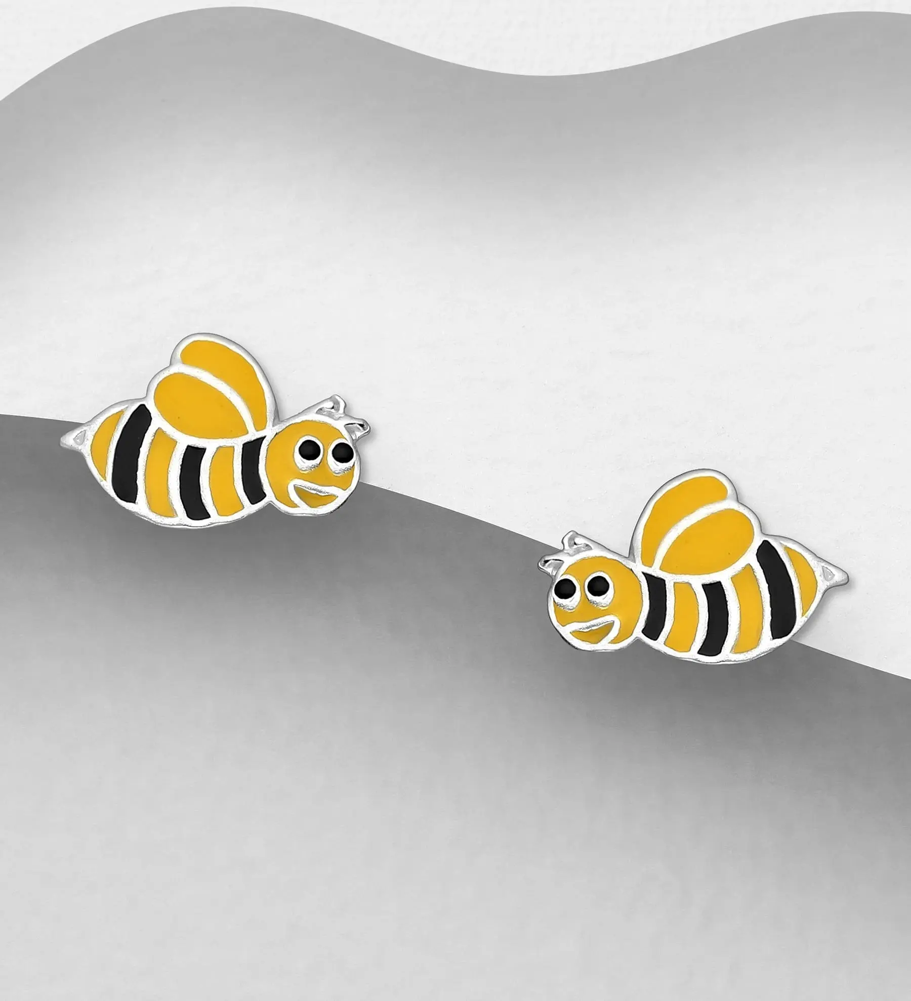 Stříbrné náušnice 925 Bee Včelka zdobené barevným smaltem