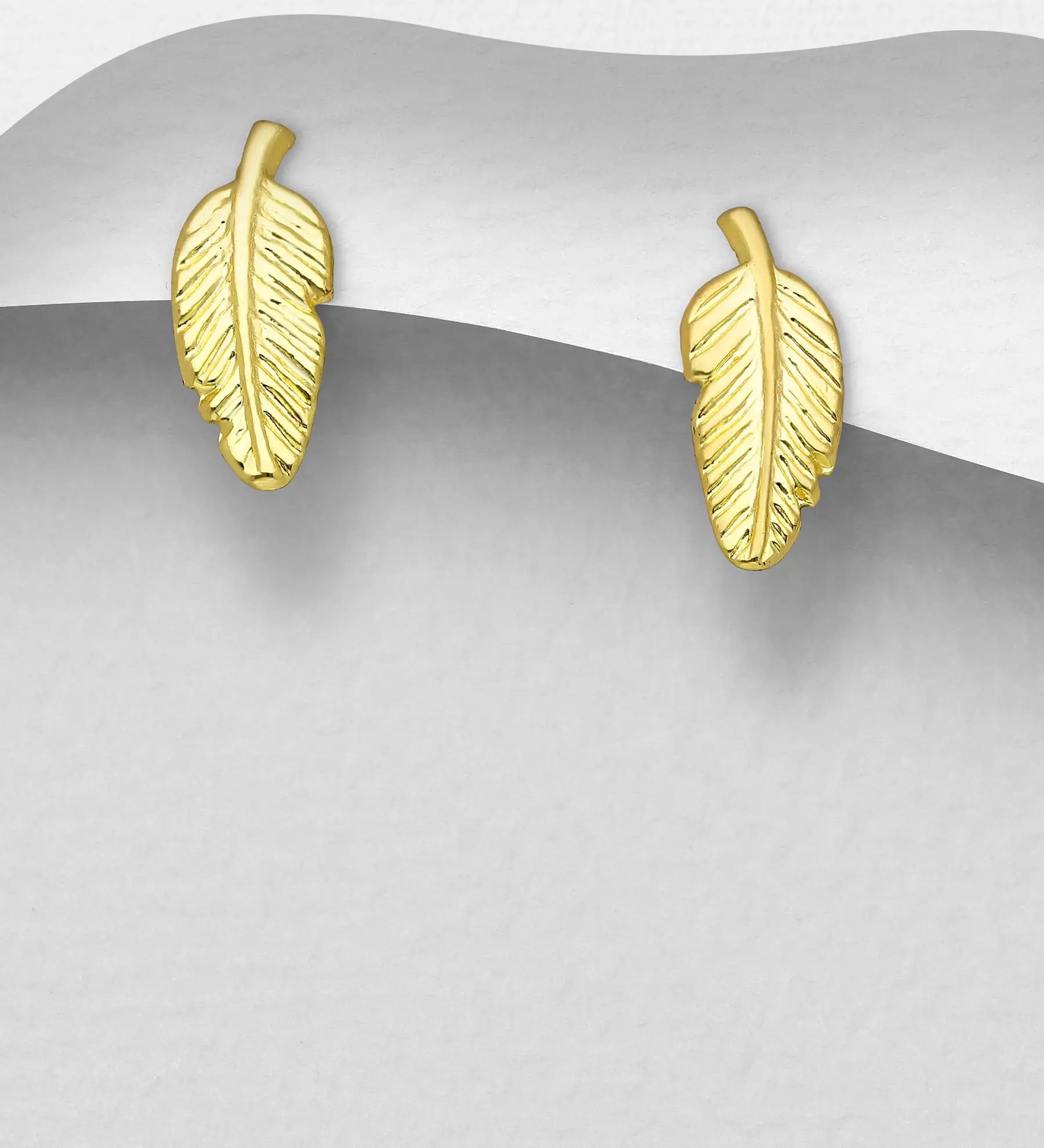 Stříbrné náušnice 925 ve tvaru lístků Leaf Push-Back a pozlacené žlutým zlatem