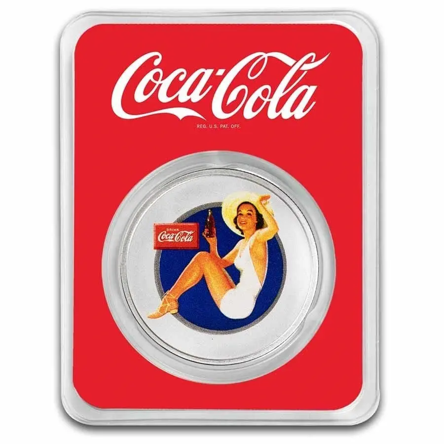 9Fine Mint Coca-Cola® 1 oz Silver Colorized koupající krásky: Brunetka TEP