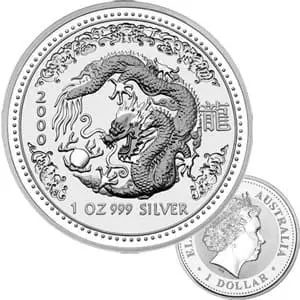 The Perth Mint Australia Stříbrná mince : R.2000 Dragon Lunar serie Unc 1 Oz