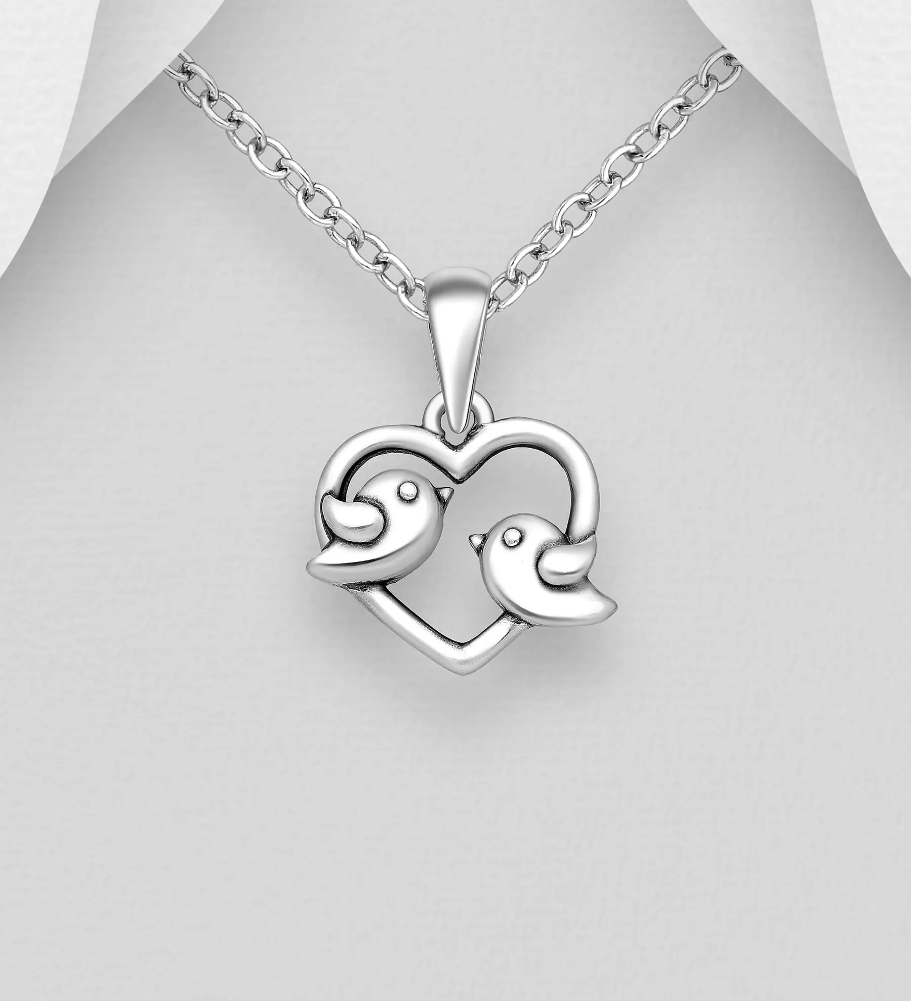Přívěsek ze stříbra 925 Love Birds, Ptáčci v srdcí
