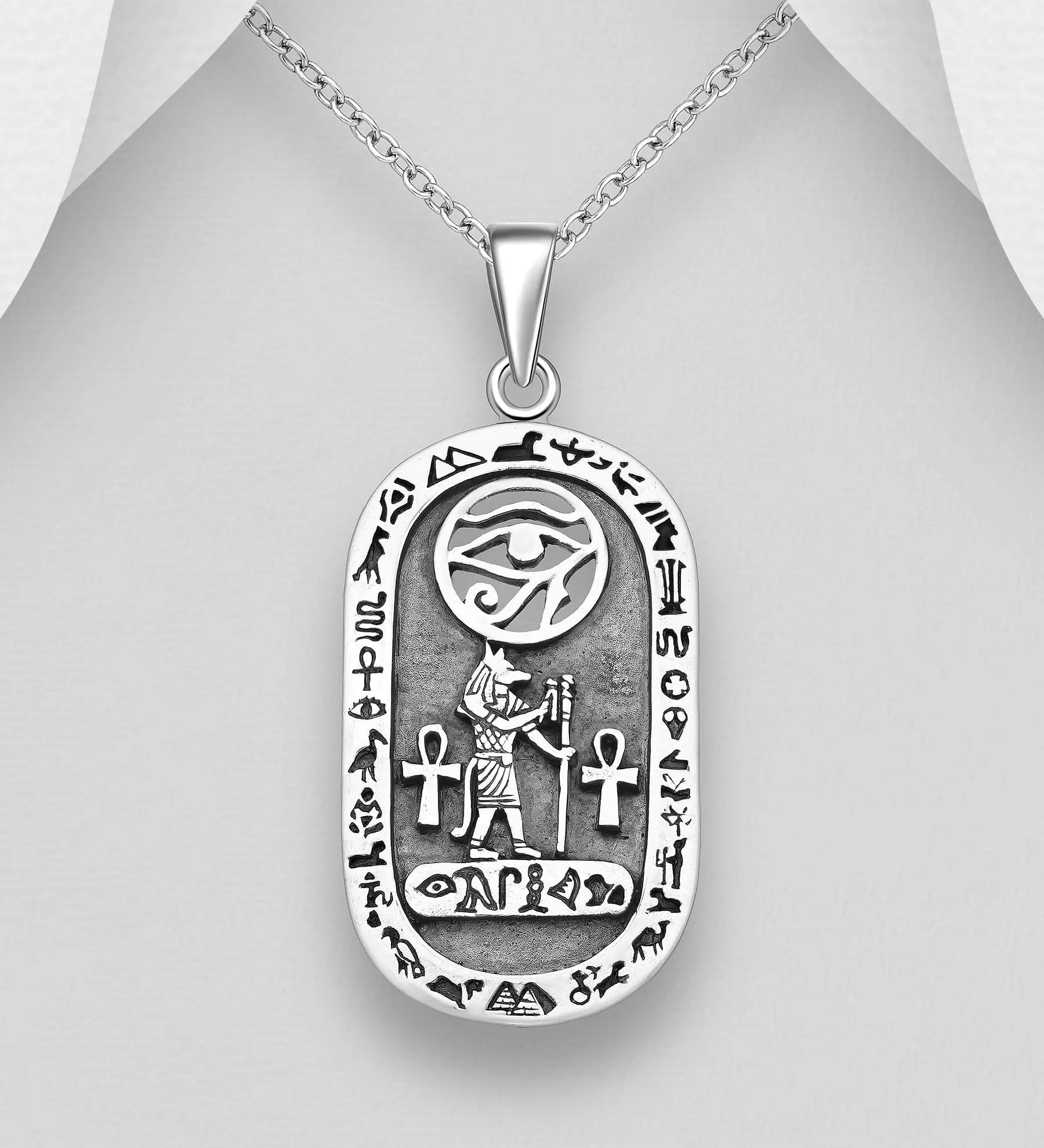 Přívěsek z oxidovaného stříbra 925 egyptské božstvo - Anubis The Eye of Ra
