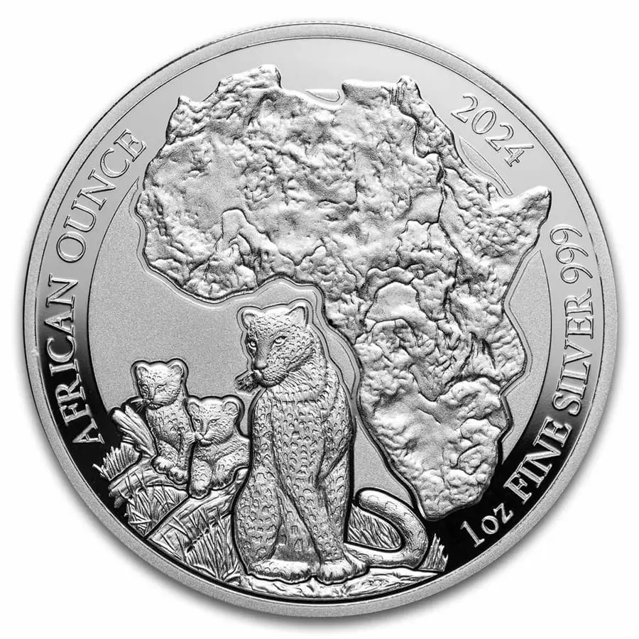 Stříbrná mince africký leopard 2024 Rwanda 1 oz BU
