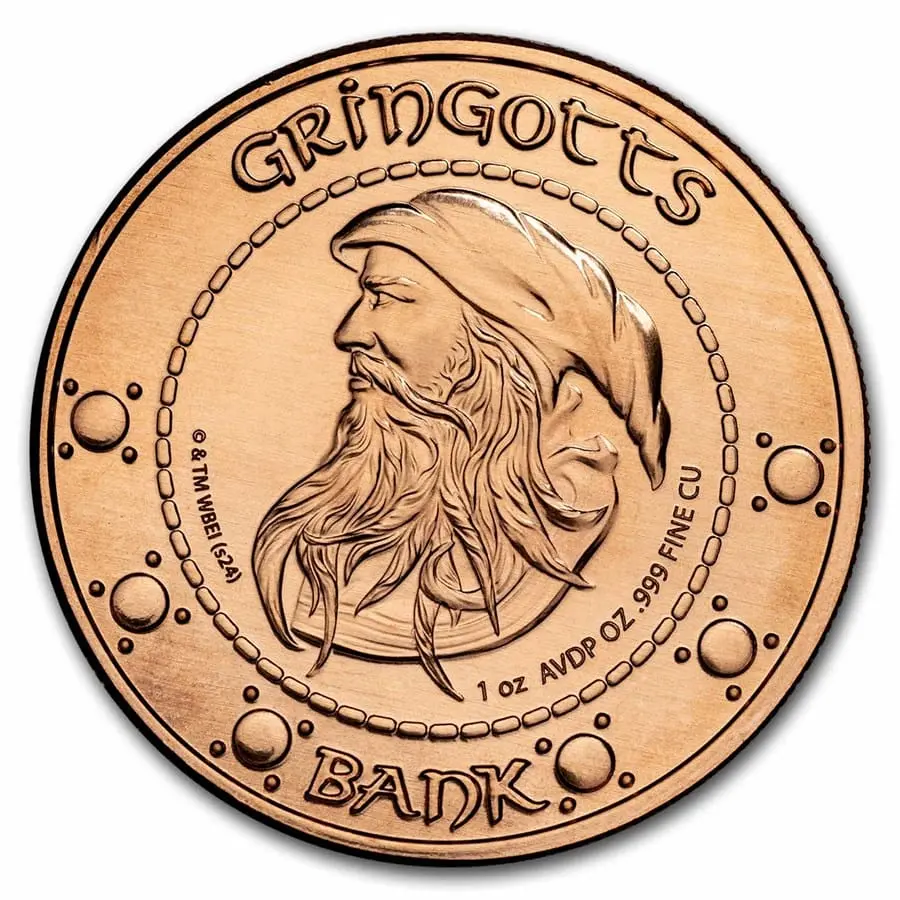 Harry Potter 1 oz měděná mince: Gringotts Knut Round