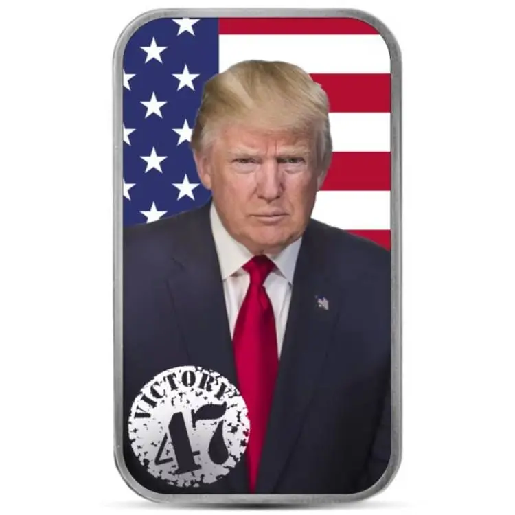 Stříbrný barevný slitek Trump Victory 47 1 oz – Sunshine Mint