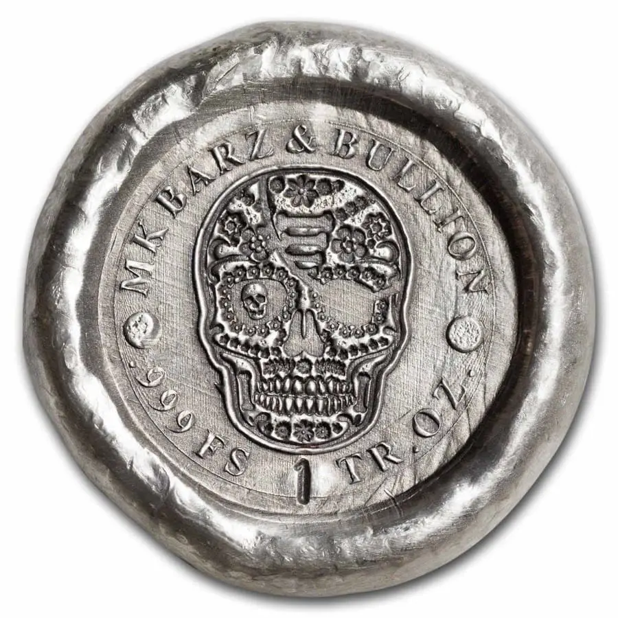 Stříbrná ručně litá mince - Náhodná lebka 1 Oz