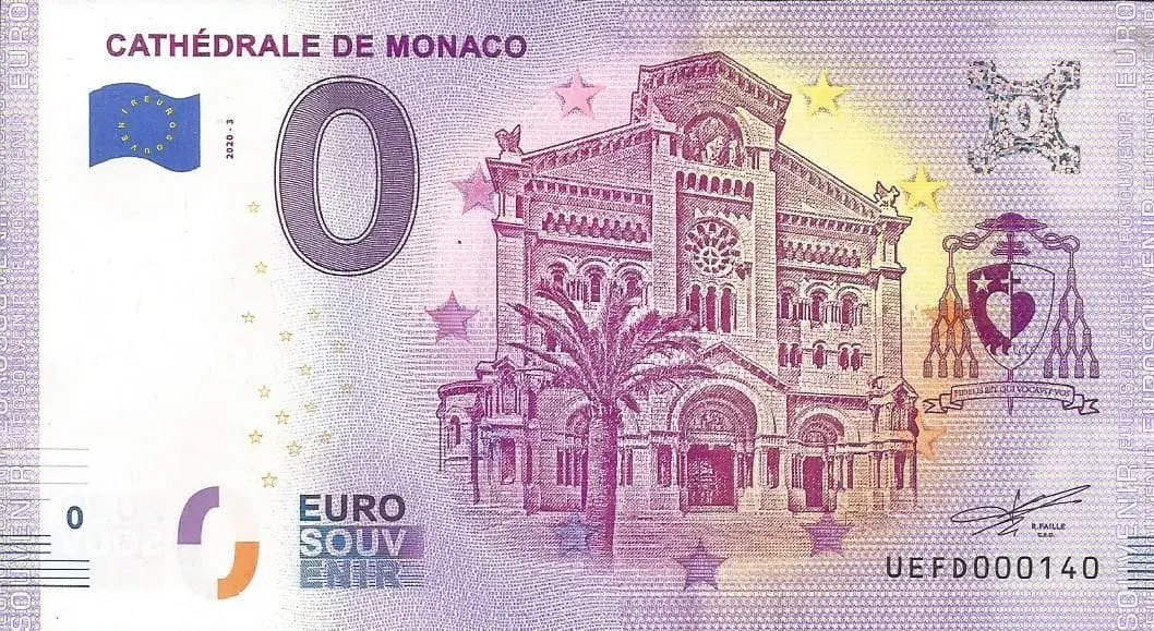 0 Euro Suvenýrová bankovka – Monacká katedrála