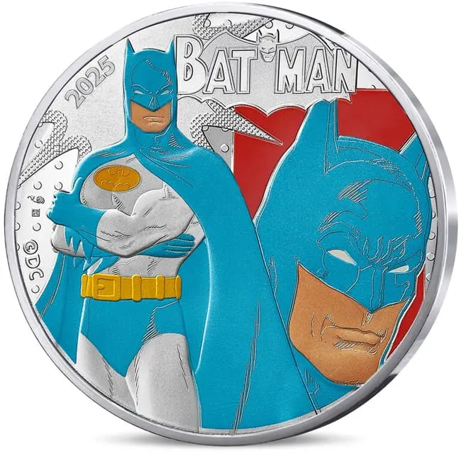 Stříbrná mince Vintage Batman 50 EUR 2025 – limitovaná edice z Francie