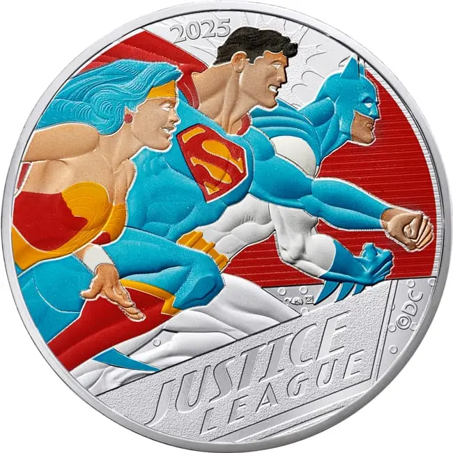 Stříbrná mince Vintage Liga spravedlnosti 1 Oz