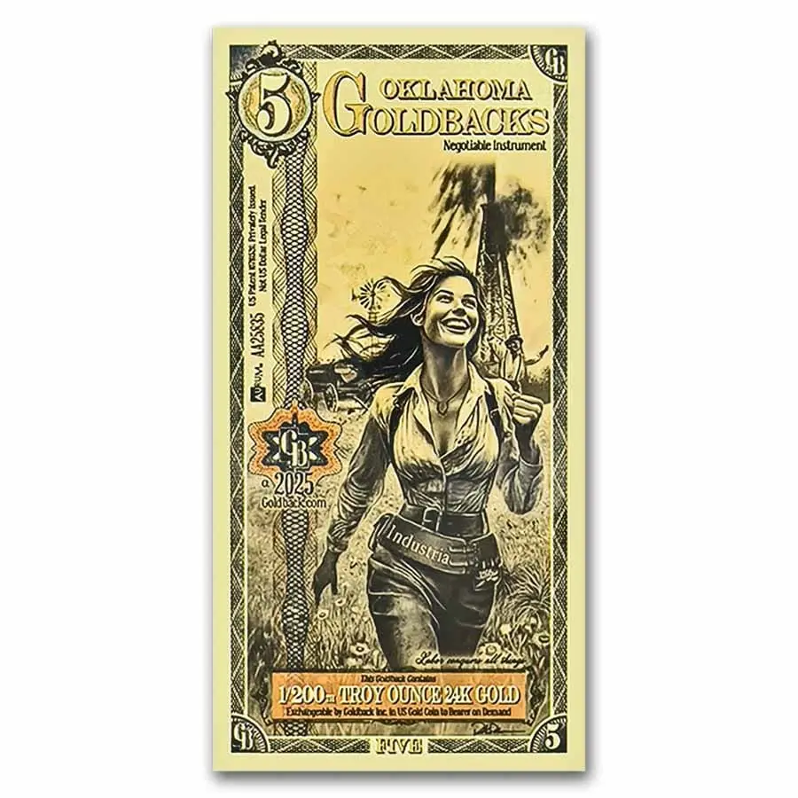 Zlatý slitek 5 Oklahoma Goldback - Aurum Gold Foil Note (24k)