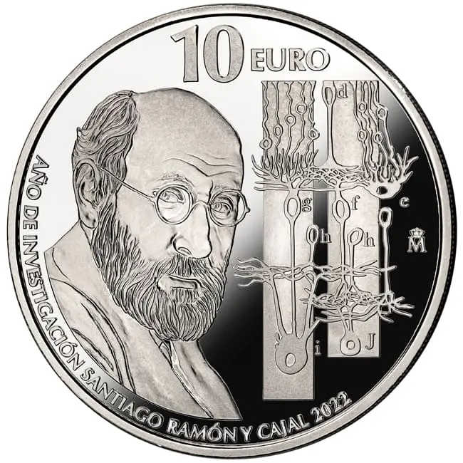 Stříbrná mince Santiago Ramón Y Cajal - nositel Nobelovy ceny za medicínu 2022