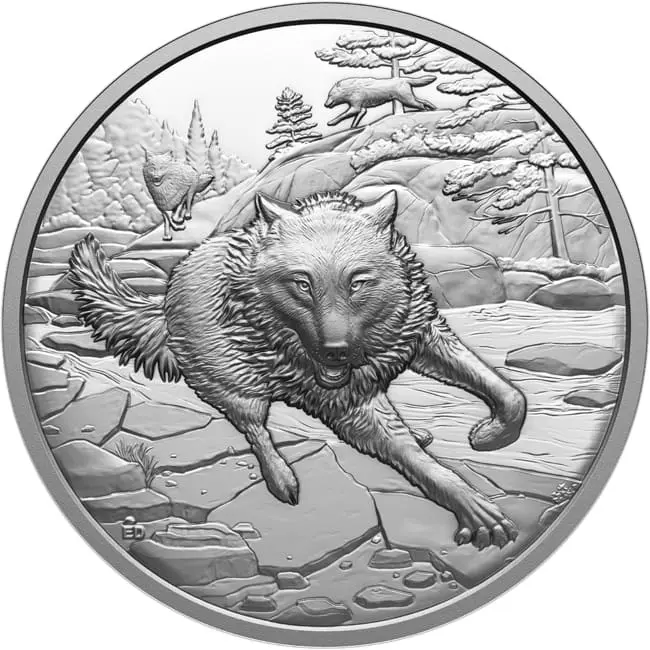 Stříbrná mince Kanada 2025 1 Oz Šedý vlk