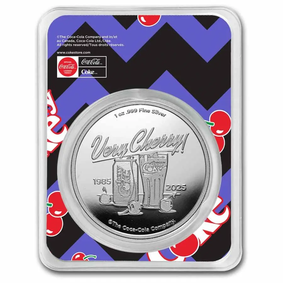 Coca-Cola® Cherry Coke® 1 oz stříbrně zbarvená mince | Ag 999 | 40. výročí (TEP)