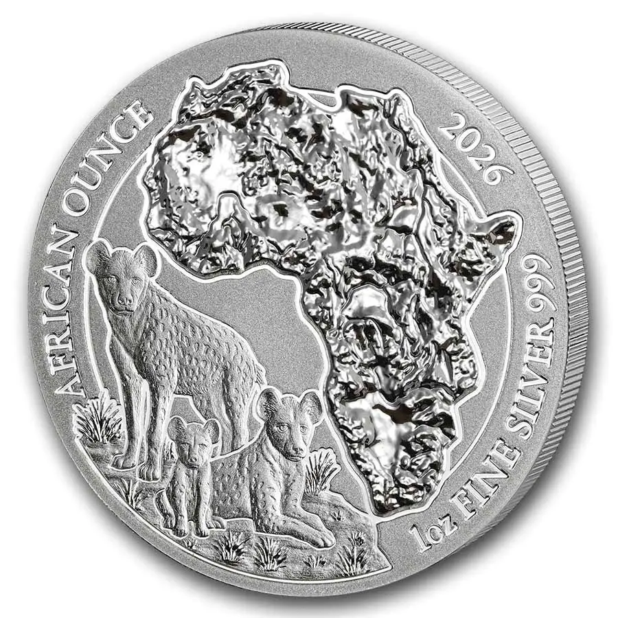2026 Rwanda 1 oz Stříbrná africká unce hyena skvrnitá BU