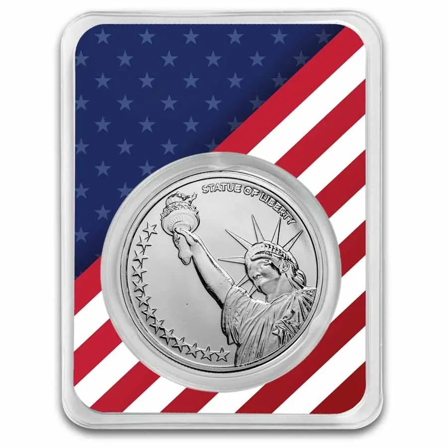 Stříbrná mince 1 oz - Socha svobody s vlajkou USA TEP