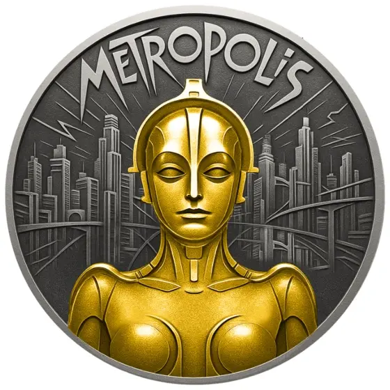 Stříbrná mince Metropole 1 oz Klasika němého filmu Niue 2026 Antique Finish