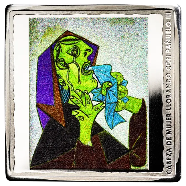 Stříbrná mince Pablo Picasso - Hlava plačící ženy se šálou (1937) 10 EUR Španělsko 2023 1 oz Ag 999 Proof