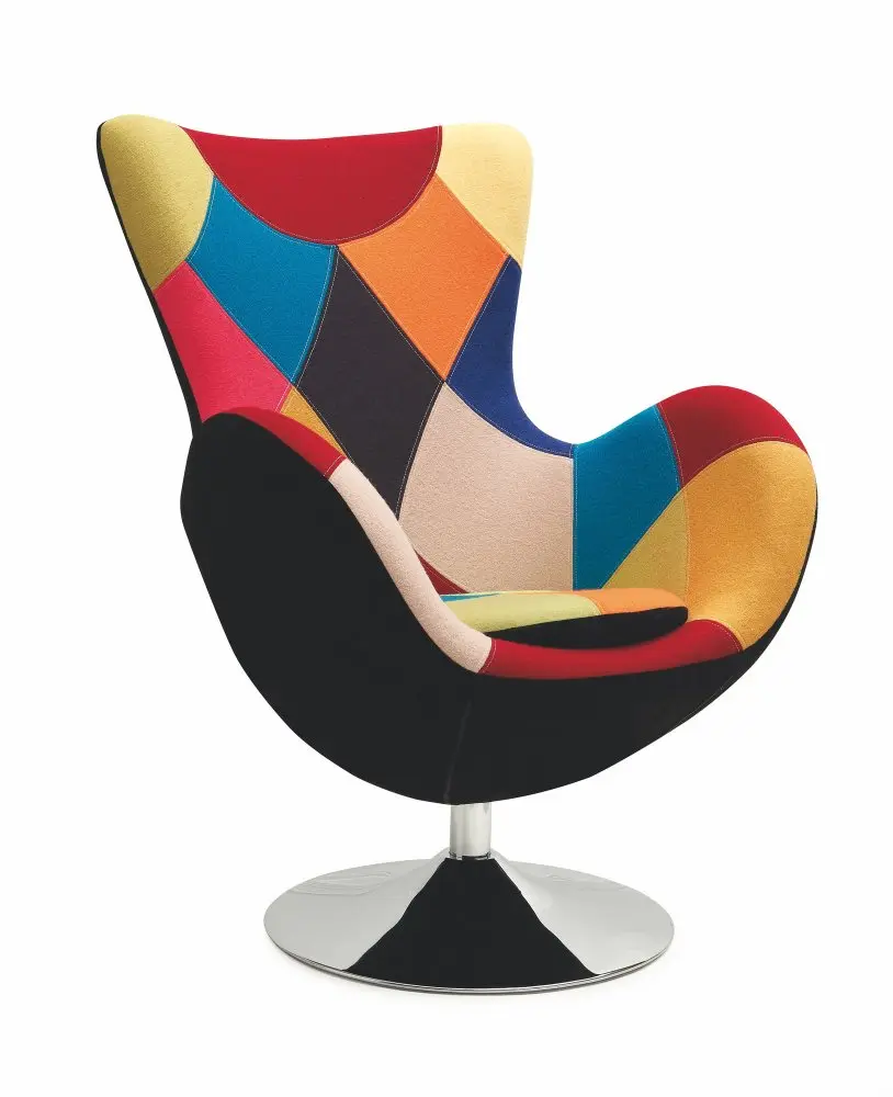 Relaxační designové křeslo BUTTERFLY — kov, patchwork Halmar