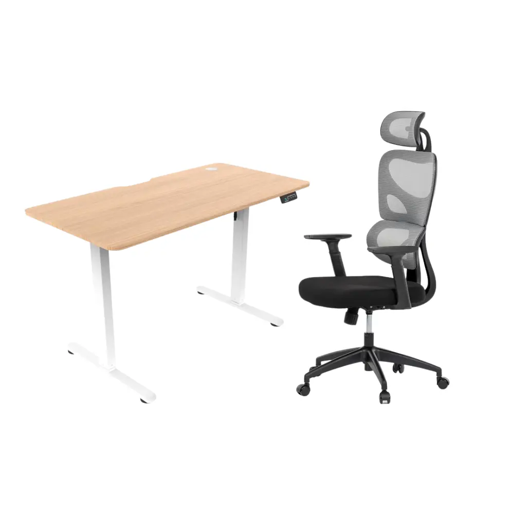 Pracovní set CAMPUS – elektrický stůl ELEVATE + ergonomická kancelářská židle LEVI II světlá