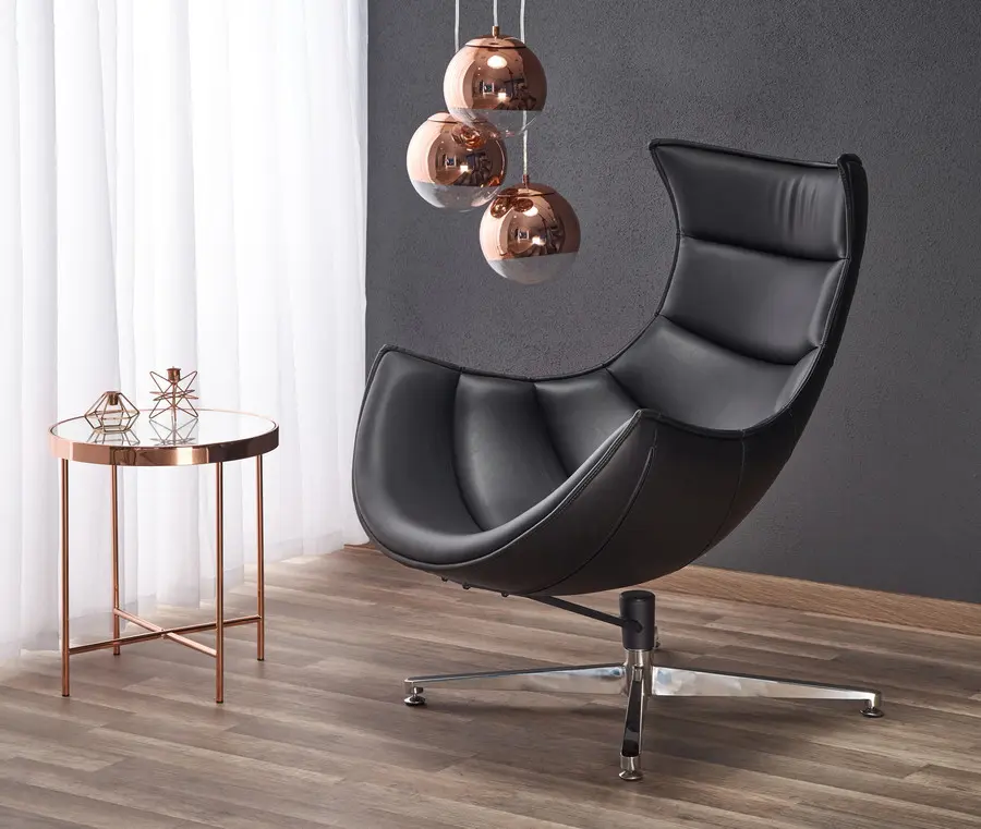 Designové křeslo LUXOR — otáčení, nerez ocel / černá kůže Halmar