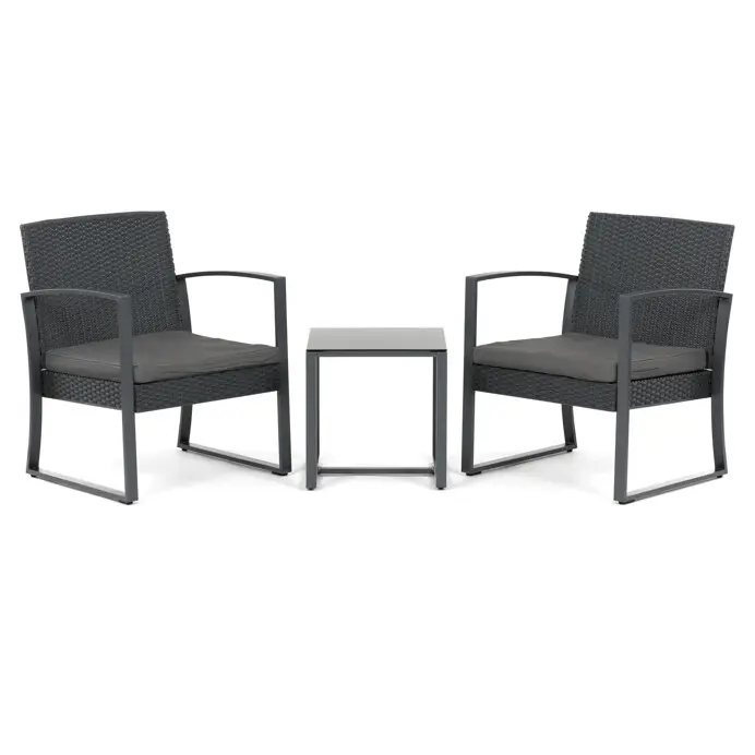 Zahradní set SIESTA – 1+2 s polyratanem a skleněnou deskou, šedá, Autronic