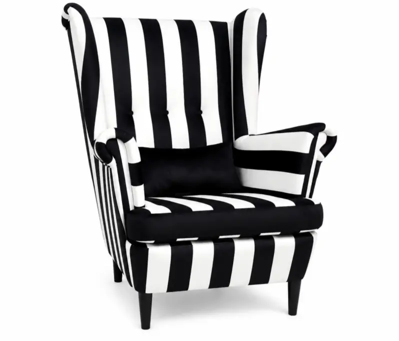 Křeslo ušák VISBY – masiv, látka, pet friendly, zebra