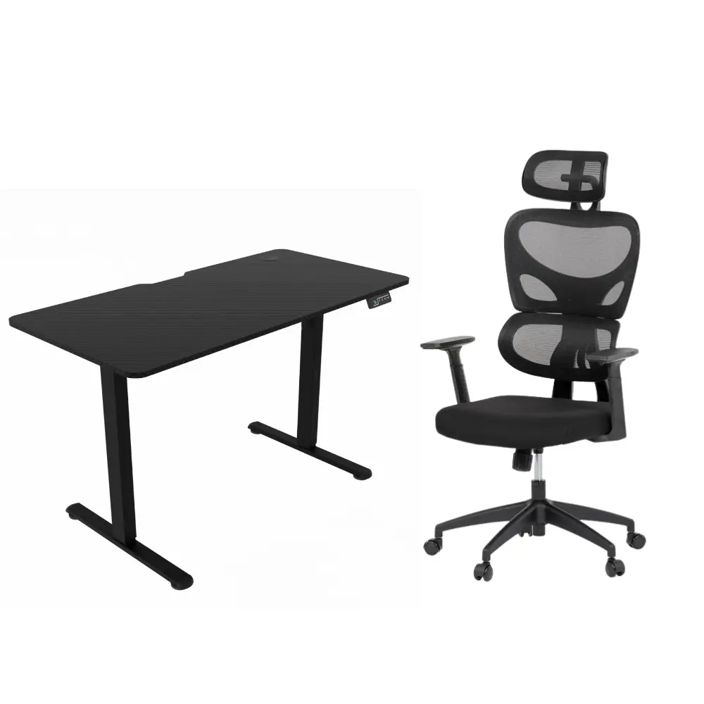 Pracovní set CAMPUS – elektricky výškově nastavitelný stůl ELEVATE + ergonomická kancelářská židle LEVI II černá