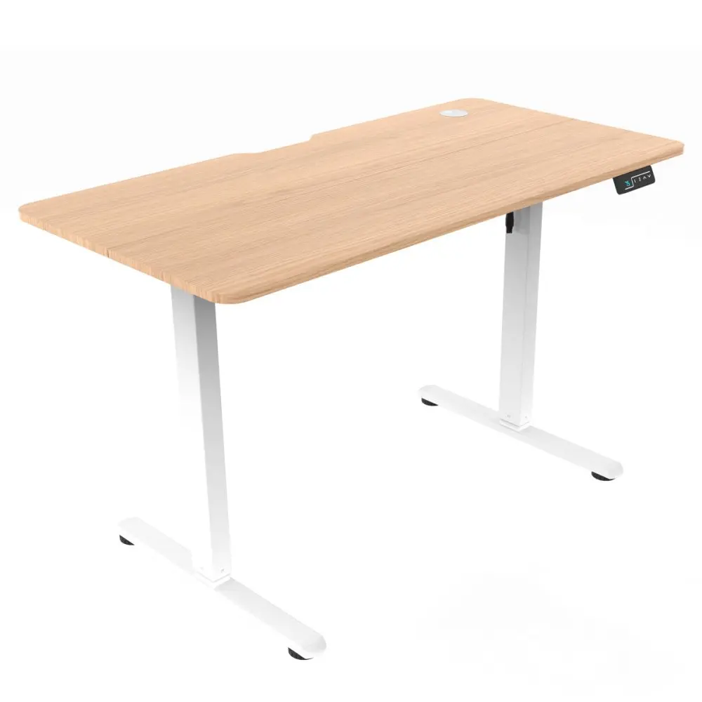 Elektricky nastavitelný pracovní stůl ELEVATE – bílá, dekor dub, 120x60 cm
