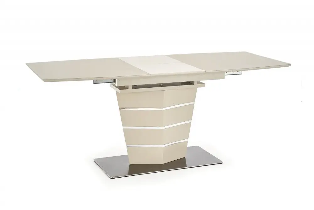 Jídelní rozkládací stůl SORENTO – 140x80x76 (+40), sklo, béžový Halmar
